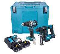 Makita DLX 2278 RGJ Kit combiné batterie + Perceuse-visseuse à percussion 54 Nm DHP 484 + Marteau perforateur 1,2 J DHR 171 + 2x batterie 6,0 Ah + chargeur + Makpac