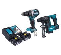 Makita DLX 2278 RT Kit combiné batterie + perceuse-visseuse à percussion 54 Nm DHP 484 + marteau perforateur 1,2 J DHR 171 + 2x batterie 5,0 Ah + chargeur de batterie