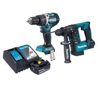 Makita DLX 2278 RT1 Kit combiné batterie + Perceuse-visseuse à percussion DHP 484 54 Nm + Marteau perforateur DHR 171 1,2 J + 1x batterie 5,0 Ah + chargeur