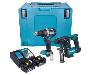 Makita DLX 2278 RTJ Kit combiné batterie + Perceuse-visseuse à percussion 54 Nm DHP 484 + Marteau perforateur 1,2 J DHR 171 + 2x batterie 5,0 Ah + chargeur + Makpac