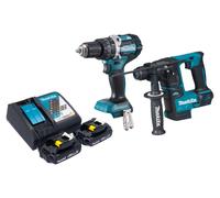 Makita DLX 2278 RY Kit combiné batterie + perceuse-visseuse à percussion DHP 484 54 Nm + marteau perforateur DHR 171 1,2 J + 2x batterie 1,5 Ah + chargeur