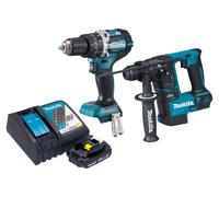 Makita DLX 2278 RY1 Kit combiné batterie + Perceuse-visseuse à percussion DHP 484 54 Nm + Marteau perforateur DHR 171 1,2 J + 1x batterie 1,5 Ah + chargeur