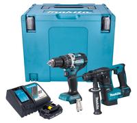 Makita DLX 2278 RY1J Kit combiné batterie + Perceuse-visseuse à percussion 54 Nm DHP 484 + Marteau perforateur 1,2 J DHR 171 + 1x batterie 1,5 Ah + chargeur + Makpac