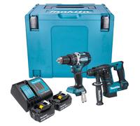 Makita DLX 2278 SFJ Kit combiné batterie + Perceuse-visseuse à percussion 54 Nm DHP 484 + Marteau perforateur 1,2 J DHR 171 + 2x batterie 3,0 Ah + chargeur + Makpac