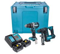Makita DLX 2278 SGJ Kit combiné batterie + Perceuse-visseuse à percussion 54 Nm DHP 484 + Marteau perforateur 1,2 J DHR 171 + 2x batterie 6,0 Ah + chargeur + Makpac