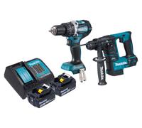 Makita DLX 2278 SM Kit combiné batterie + perceuse-visseuse à percussion 54 Nm DHP 484 + marteau perforateur 1,2 J DHR 171 + 2x batterie 4,0 Ah + chargeur de batterie