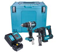 Makita DLX 2278 SM1J Kit combiné batterie + Perceuse-visseuse à percussion 54 Nm DHP 484 + Marteau perforateur 1,2 J DHR 171 + 1x batterie 4,0 Ah + chargeur + Makpac
