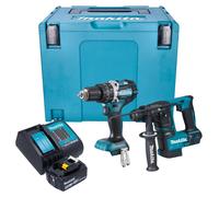 Makita DLX 2278 ST1J Kit combiné batterie + Perceuse-visseuse à percussion 54 Nm DHP 484 + Marteau perforateur 1,2 J DHR 171 + 1x batterie 5,0 Ah + chargeur + Makpac