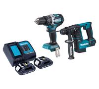 Makita DLX 2278 SY Kit combiné batterie + perceuse-visseuse à percussion 54 Nm DHP 484 + marteau perforateur 1,2 J DHR 171 + 2x batterie 1,5 Ah + chargeur de batterie