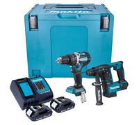 Makita DLX 2278 SYJ Kit combiné batterie + Perceuse-visseuse à percussion 54 Nm DHP 484 + Marteau perforateur 1,2 J DHR 171 + 2x batterie 1,5 Ah + chargeur + Makpac