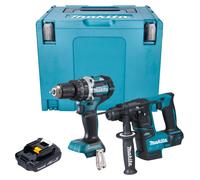 Makita DLX 2278 Y1J Kit combiné batterie + perceuse-visseuse à percussion 54 Nm DHP 484 + marteau perforateur 1,2 J DHR 171 + 1x batterie 1,5 Ah + Makpac - sans chargeur