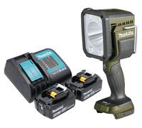 Makita DML 812 ST Projecteur portatif sans fil 18 V 1250 lm LED Olive Grn Outdoor Adventure édition spéciale + 2x batterie 5,0 Ah + chargeur