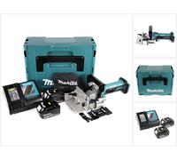 Makita DPJ 180 RTJ Fraiseuse à rainurer sans fil, 18 V Li-Ion + 2x Batteries 5,0 Ah + Chargeur + Makpac