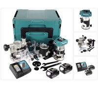 Makita DRT 50 RMJ X2 18 V Li-Ion Affleureuse plaque de plâtre sans fil Brushless avec boîtier Makpac + 2x Batteries BL 1840 4,0 Ah + Chargeur DC18RC + Module de fraisage