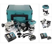 Makita DRT 50 RTJ X2 18 V Li-Ion Affleureuse plaque de plâtre sans fil Brushless avec boîtier Makpac + 1x Batterie BL 1850 5,0 Ah + Chargeur DC18RC + Module de fraisage