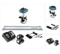 Makita DRT 50 SF Fraiseuse multifonctions sans fil 18V Brushless + 2x batterie 3,0Ah + chargeur + adaptateur de rail de guidage + rail de guidage 1000mm
