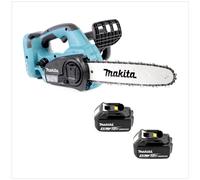 Makita DUC 302 30cm Tronçonneuse d'élagage sans fil avec 2 x 18 V = 36 V de Puissance + 2x Batteries BL 1840 - sans Chargeur
