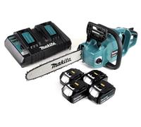 Makita DUC 353 PG4 Tronçonneuse à chaîne sans fil 36V ( 2x18V ) Brushless 35 cm + 4x 6,0 Ah batterie + double chargeur