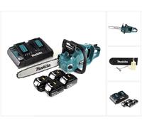 Makita DUC 355 PT4 Tronçonneuse à chaîne sans fil 36V ( 2x18V ) Brushless 35 cm + 4x 5,0 Ah batterie + chargeur double