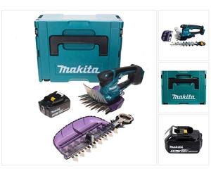 Makita DUM 604 T1XJ Cisailles à gazon sans fil 18 V avec lame pour gazon et arbustes + 1 batterie 5,0 Ah + Makpac - sans chargeur