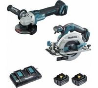 Ensemble de 2 machines 18 V Li-Ion 5 Ah MAKITA Scie DHS680 + Meuleuse DGA506 - 2 batteries, chargeur, coffret - DLX2277PTJ