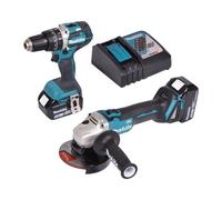 Pack 2 outils MAKITA DLX2210TJ1 (DGA506+DHP484+BL1850×2+DC18RC+MAK2&3)