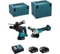 MAKITA Kit DLX2125MJ1 (DGA504 + DHR243 + 2 x 4.0 Ah + DC18RC + MAKPAC 3 + MAKPAC 4)