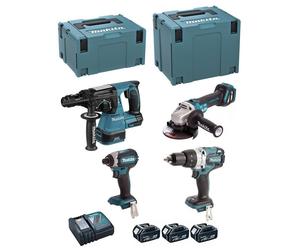 MAKITA Kit DLX4104TJ1 (DHP481 + DHR243 + DTD153 + DGA513 + 3 x 5,0 Ah + DC18RC + MAKPAC 3 + MAKPAC 4)