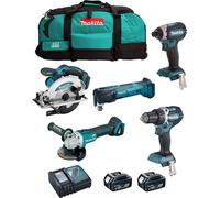 MAKITA Kit DLX5021TX1 (DDF484 + DGA504 + DSS610 + DTD153 + DTM51 + 2 x 5.0 Ah + DC18RC + LTX600)