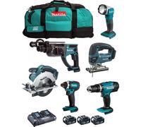 MAKITA Kit DLX6068PT (DHP453 + DTD152 + DHR202 + DJV180 + DSS611 + DML802 + 3 x 5.0 Ah + DC18RD + LXT600)