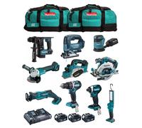 MAKITA Kit MK1004 (DHP484+ DTD154+ DHR171+ DGA504+ DJR183+ DBO180+ DJV182+ DHS680+ DML801+ DKP180+ 3x5,0Ah + DC18RD+ 2xLXT600)