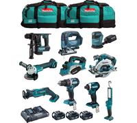 MAKITA Kit MK1004 (DHP484+ DTD154+ DHR171+ DGA504+ DJR183+ DBO180+ DJV182+ DHS680+ DML801+ DKP180+ 3x5.0Ah + DC18RD+ 2xLXT600)