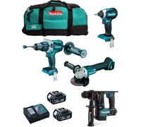 MAKITA Kit MK402 (DHP481 + DHR171 + DGA504 + DTD153 + 2 x 5.0 Ah + DC18RC + LXT600)