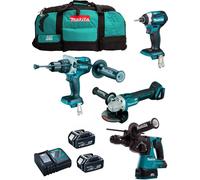 MAKITA Kit MK403 (DHP481 + DHR243 + DGA504 + DTD154 + 2 x 5.0 Ah + DC18RC + LXT600)
