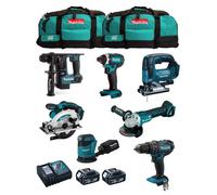 MAKITA Kit MK702 (DDF482 + DHR171 + DGA504 + DTD152 + DJV182 + DSS610 + DBO180 + 2 x 5.0 Ah + DC18RC + 2 x LXT600)