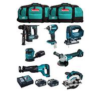 MAKITA Kit MK704 (DHR171 + DGA504 + DTD154 + DJR186 + DJV182 + DSS610 + DBO180 + 2 Batteries de 5,0 Ah + Chargeur + 2 x LXT600)