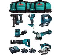 MAKITA Kit MK704 (DHR171 + DGA504 + DTD154 + DJR186 + DJV182 + DSS610 + DBO180 + 2 x 5.0 Ah + DC18RC + 2 x LXT600)