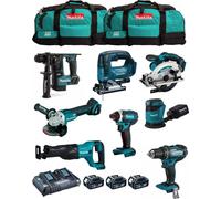 MAKITA Kit MK801 (DDF482 + DHR171 + DGA504 + DTD152 + DJV182 + DSS610 + DJR186 + DBO180 + 3 x 5.0 Ah + DC18RD + 2 x LXT600)