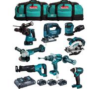 MAKITA Kit MK802 (DHP481 + DHR243 + DGA504 + DTD152 + DJV182 + DSS610 + DJR186 + DBO180 + 3 x 5.0 Ah + DC18RD + 2 x LXT600)