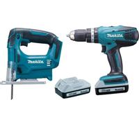 MAKITA Kit spécial hocs HP457DZ 18 V et scie sauteuse JV183DZ, 2 x batterie à 1,3 Ah