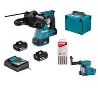Makita Marteau combiné sans fil 18 V DHR243JWX2 | Avec 2 batteries 18 V / 6,0 Ah dans Makpac - Avec aspiration de poussière DX07 - Avec mandrin à changement rapide