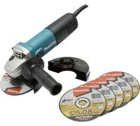 Makita Meuleuse d'angle électrique 840W 125mm avec disque à ébarber et 5 disques à tronçonner