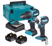 MAKITA Pack 2 machines 18V : Perceuse visseuse DDF490 + Visseuse à chocs DTD153 + 2 batteries 5Ah, chargeur et coffret MAKPAC