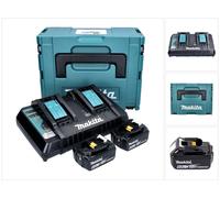 Makita Power Source Set de 2 Batteries BL1860B 6,0Ah 18V + Chargeur rapide double DC18RD + Coffret Makpac (2x 197422-4) (196933-6)