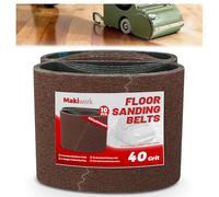 Makiwork Lot de 10 bandes abrasives 551 x 200 mm, grain 40 - Papier abrasif en oxyde d'aluminium pour ponceuses à parquet (Bona, Lägler, Künzle & Tasin) - Qualité professionnelle pour parquets
