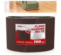 Makiwork Lot de 10 bandes abrasives 750 x 200 mm K100 en oxyde d'aluminium pour ponceuse à parquet - Compatible avec Bona Scorpion & Lagler Hummel - Abrasif professionnel pour bois dur et parquet