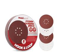 Makiwork Lot de 30 Disques Abrasifs 225 mm Grain 180 - 8 Trous - Auto-Agrippants - pour Ponceuse Girafe - Idéal Ponçage Mur, Placo et Cloisons Sèches