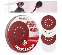 Makiwork Lot de 30 Disques Abrasifs 225 mm Grain 320 - 10 Trous - Auto-Agrippants - pour Ponceuse Girafe - Idéal Ponçage Mur, Placo et Cloisons Sèches
