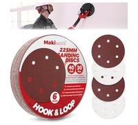 Makiwork Lot de 30 Disques Abrasifs 225 mm Grain 40 - 6 Trous - Auto-Agrippants - pour Ponceuse Girafe - Idéal Ponçage Mur, Placo et Cloisons Sèches