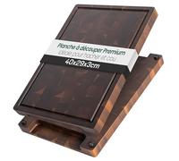 MAKUMORI Premium Planche à Découper Bois de Bout 40x29x3cm Acacia Foncé | Planche de cuisine en acacia carbonisé; FSC®; rainure à jus; grandes poignées; pieds en caoutchouc antidérapants